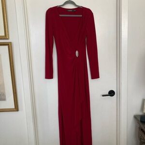 Ralph Lauren Red Long Sleeve Dress with vintage broach detail.